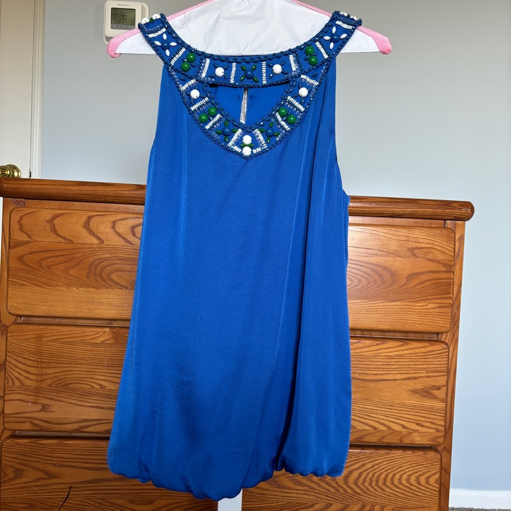 BCBG MaxAzria Size XS Blue Beaded Blouse